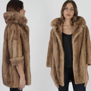 Vintage 70s Autumn Haze Mink Fur Coat / Large Fur Back Collar Pockets Coat / Margot Tenenbaum Honey Color Natural Opera Stroller Jacket 