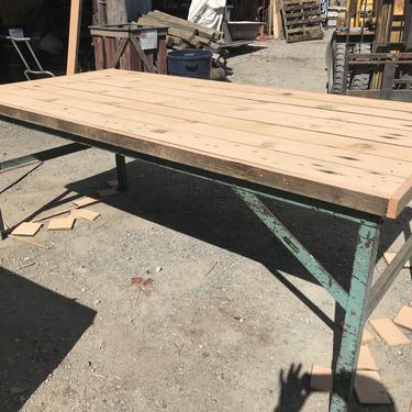 Large industrial shop table with freshly milled rustic fir top. 46w x 93.5L x 36.5h