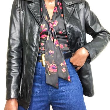 Vintage 90s Black Longline Leather Jacket 