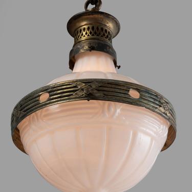 Ornate Glass &amp; Brass Suspension Lamp