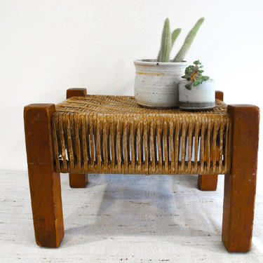 Vintage Rush Woven Style Small Stool / Bench / Plant Stand 