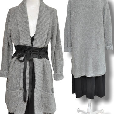 Vintage Gray Oversized Cardigan Sweater Loose Fit Cozy Open Front Cardigan Small 