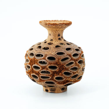 Vintage Turned Wood Nut Pod Vase 