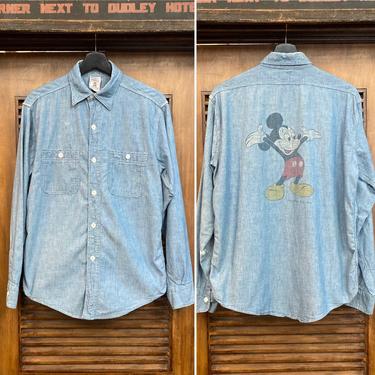 Vintage 1970’s “Kennington” Brand Mickey Mouse Disney Chambray Work Shirt, 70’s Work Shirt, Vintage Shirt, Vintage Clothing 
