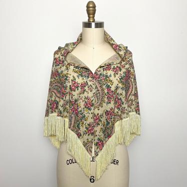 1940s Shawl 40s Fringed Paisley Floral Wrap Scarf 