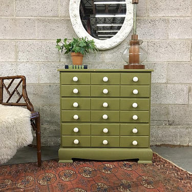 LOCAL PICKUP ONLY Vintage Wood Dresser Retro 1980's Green and White 3 Drawer Bureau or Side Table with Wood Knobs Bedroom Furniture 