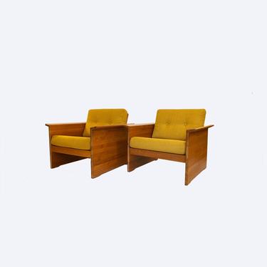 Pair of Danish Modern Teak Chairs in Mustard Tweed 