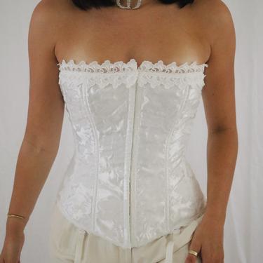 Vintage White Lace Corset with Garters - Medium/Large 