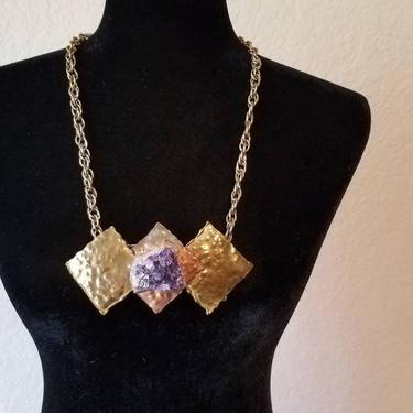 Brass amethyst cluster bib necklace by Amanda Alarcon-Hunter for Minx and Onyx Vintage 