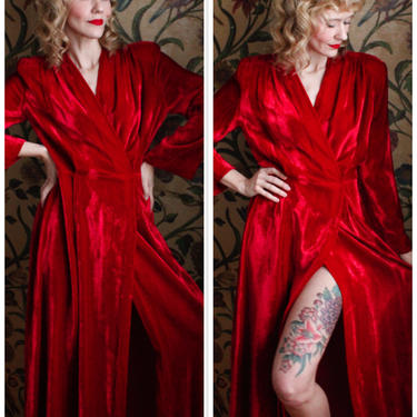1940s Dressing Gown // Royal Red Velvet Gown // vintage 40s dressing gown 