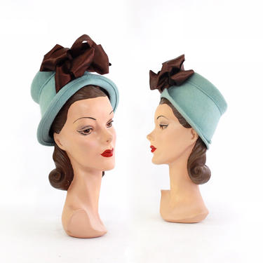 1940s Ice Blue Mohair Bonnet - 1940s Womens Blue Hat - 40s Bonnet Hat - Vintage Blue Hat - Women's Light Blue Hat - 1940s Womens Hat 