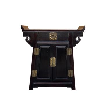 Chinese Oriental Black Lacquer Ru Yi Drawers Altar Foyer Side Table cs7049 