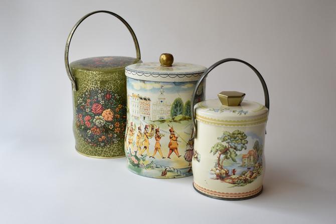 Selection of English Tins | Vintage Biscuit Tea Candy Ornate Tin Canisters | Daher Dahr Murray-Allen | Illustrated Floral Crackle Pastoral 