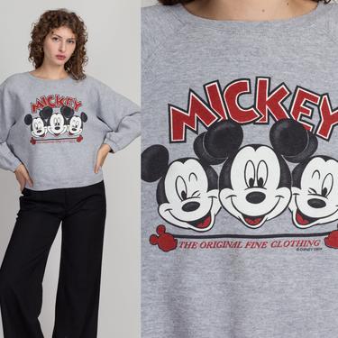 90s Mickey Mouse Raglan Sleeve Cropped Sweatshirt - Large | Vintage Heather Grey Jerry Leigh Disney Cartoon Pullover 