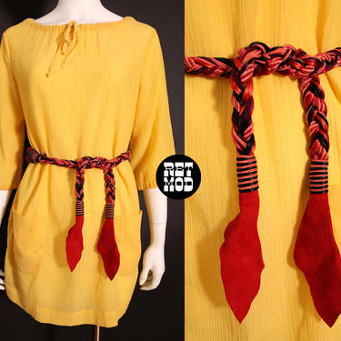 Unique Vintage 70s 80s Red Suede Braided Twist Tie Belt 