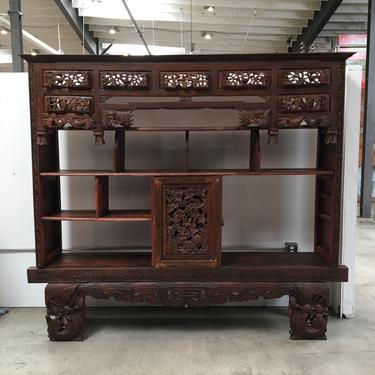 Old Hand Carved Indonesian Prayer Cabinet / Wall Unit