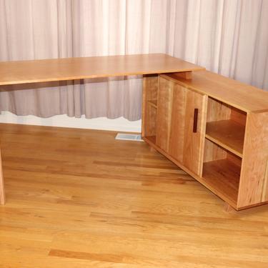 Mid-Century Wooden Desk with Cabinet, Home Office Desk, Modern Office Desk, Solid Wood Desk, Work From Home Desk 