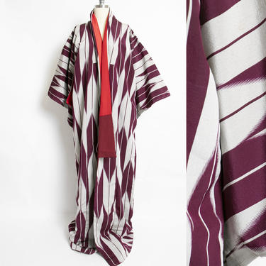 1950s Kimono Japanese Robe Crepe Long 60s 