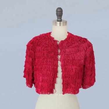 1930s 1940s Bolero / 30s 40s Hot Pink Fuchsia Cropped Fringe Jacket 