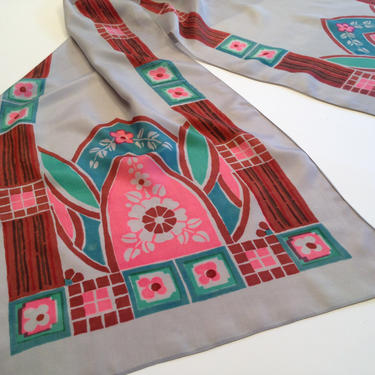 1920'S Silk Scarf - Art Deco Print - Classic Deco Imagery - 16 inches x 64 inches 