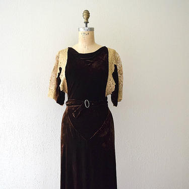 1930s velvet gown . vintage 30s bias cut dress 
