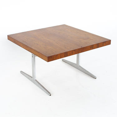 Mid Century Rosewood and Aluminum Sleigh Base Side Table - mcm 