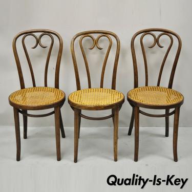 Antique Bentwood Round Cane Seat Cafe Bistro Dining Chairs Romania - Set of 3