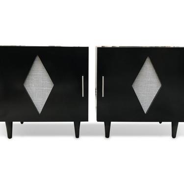 MID CENTURY MODERN Style Pair of Nightstands | End Tables | Side Tables | Drawers | Black | Cane | Gray | Diamonds | Custom 