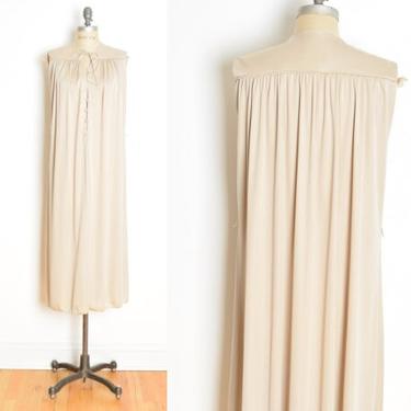 vintage 70s dress beige trapeze babydoll long midi neutral boho clothing L 