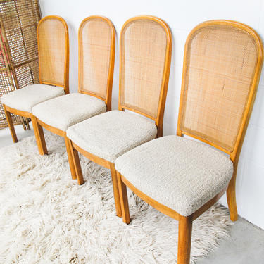 Set of 8 Rounded Back Cane Chairs with White Cushions - California Furniture Shops Los Angeles 