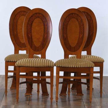 Set Of 4 Hepplewhite Dining Chairs W Marquetry Back