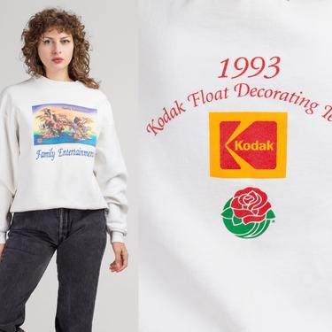 Vintage 1993 Rose Bowl Kodak Float Decorating Team Sweatshirt - Men's Large | 90s Unisex White Family Entertainment Graphic Pullover 