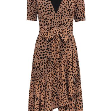 Fame and Partners - Tan & Black Leopard Print Short Sleeve Wrap Dress Sz 2