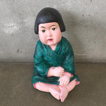 Large Vintage Asian Chalkware Figure Of A Child