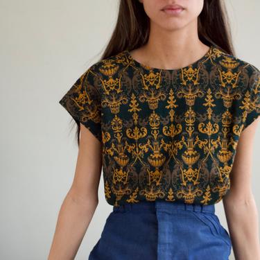 70s knit baroque pullover cap sleeve top 
