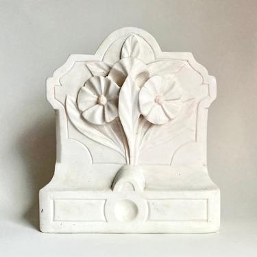 Antique Carved Marble Floral Architectural Fragment, Victorian Art Nouveau 10” 