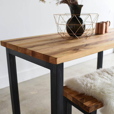 Modern Industrial Dining Table / Steel Post Legs + Butcher Block Kitchen Table 