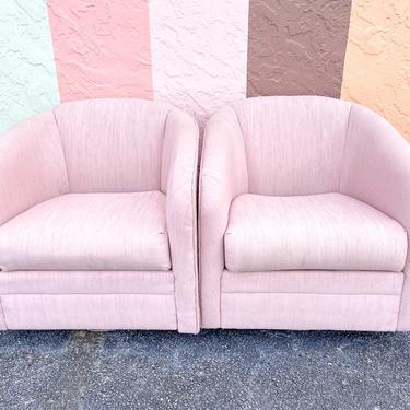 Pair of Pink Chic Upholstered Swivel Chairs