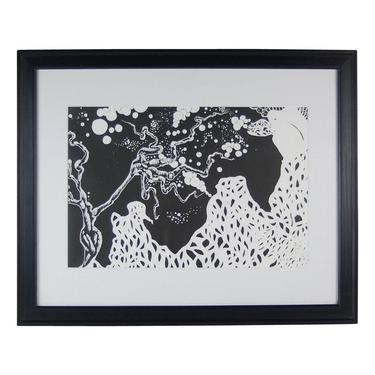 Abstract Surrealist Black and White Block Print “Mother” signed and numbered 