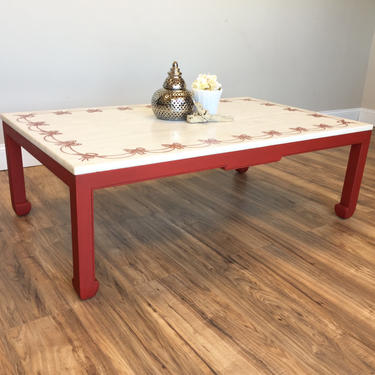 Red Coffee Table with Marble Top 
