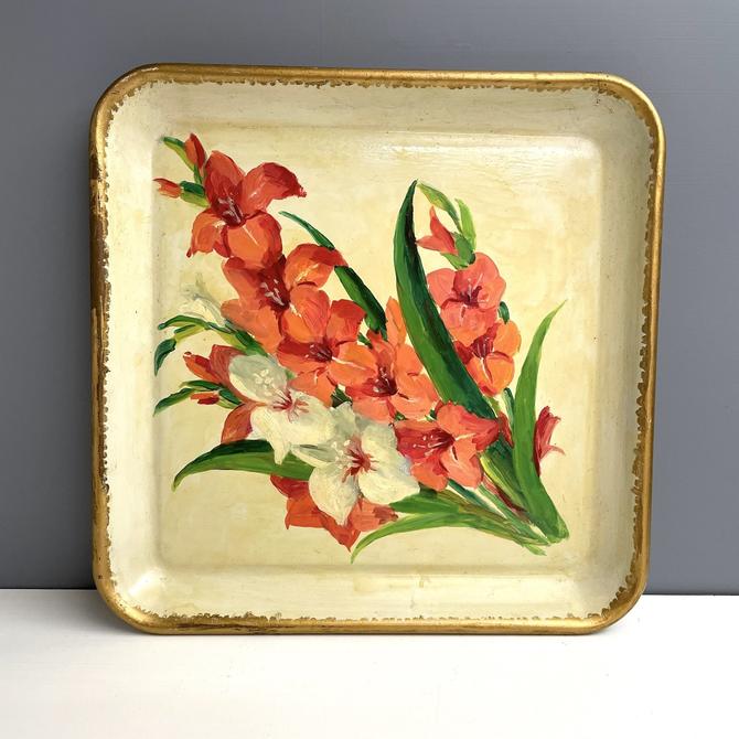 Gladiolus tray - hand painted vintage tray 