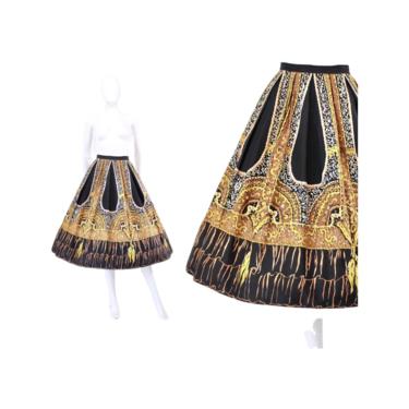 1950s Fan & Tassel Novelty Tromp l'oeil Skirt - 1950s Novelty Print Skirt - 1950s Fall Novelty Skirt - 1950s Fan Novelty Skirt | Size Small 
