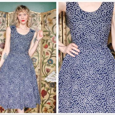 1950s Dress // Majestic Flocked Cotton Dress // vintage 50s dress 