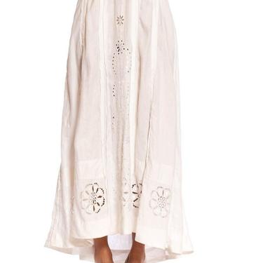 Edwardian White Hand Embroidered Linen Eyelet Lace Skirt 