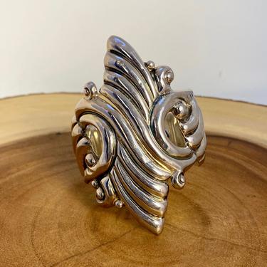 WAVE RIDER Vintage Mexican Silver Bracelet | 1970s Hinged Cuff Taxco Mexico |  Sterling Silver Clamper | 70s 1970s Mexican Jewelry 