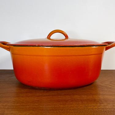 Vintage Descoware flame cast iron dutch oven 8 3-A / enameled pot with lid / 1960s made in Belgium 