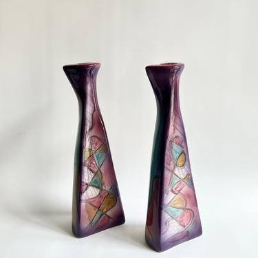 Vintage Harris Cies Postmodern Ceramic Candle Sticks 