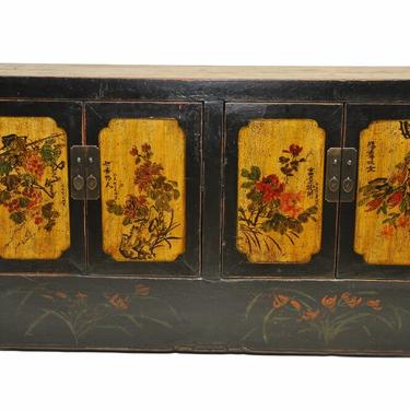 Beijing Black Satin Finish Buffet with Floral Pattern Doors