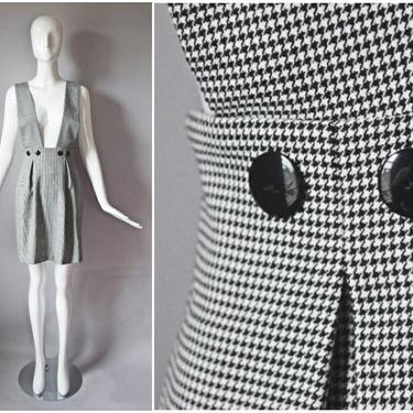 vtg 90s Topy black + white checker print pencil jumper dress | short skirt overalls plaid holiday 1990s tartan wiggle secretary size 4 small 