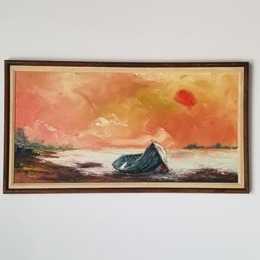 1970s Expressionist Style Seascape Oil Painting, Framed 